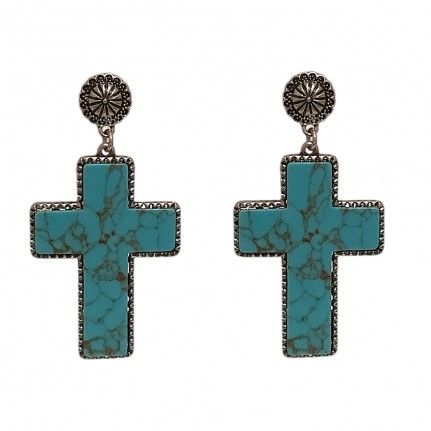 BOHEMIAN CROSS EARRINGS - TURQUOISE & SILVER 