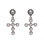 PEARL CROSS DROP EARRINGS - SILVER DIPPED 