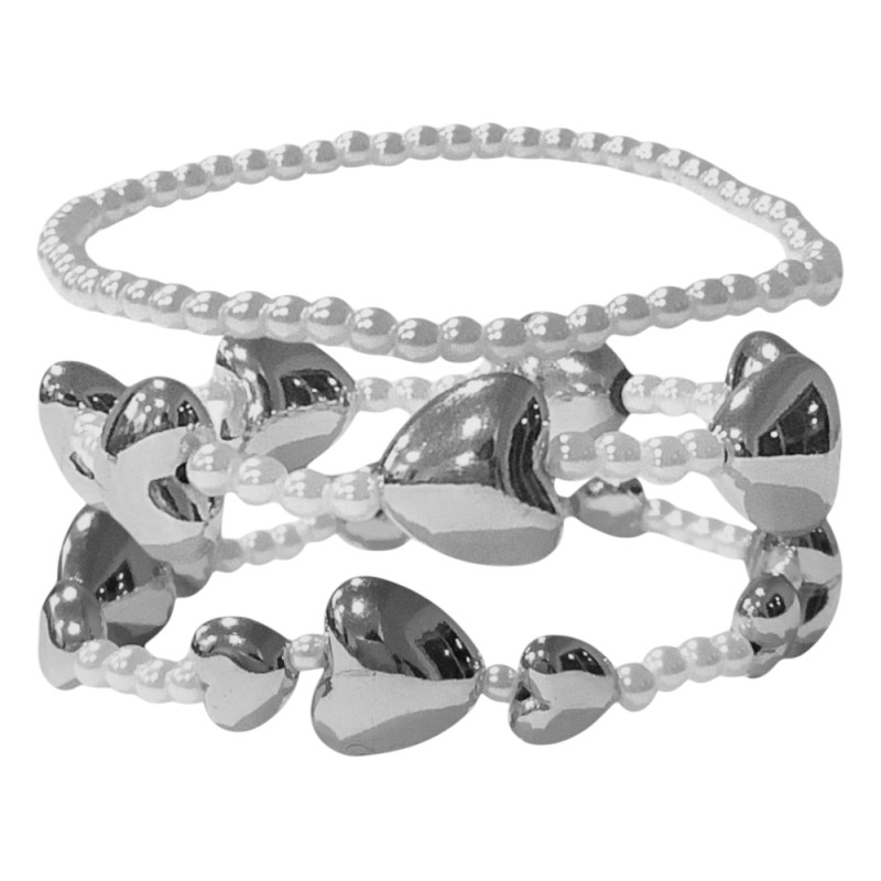 HEART & PEARL STRECHABLE BRACELET- SILVER 
