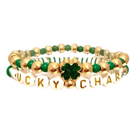 LUCKY CHARM STRETCHABLE BRACELET - GREEN & WHITE 