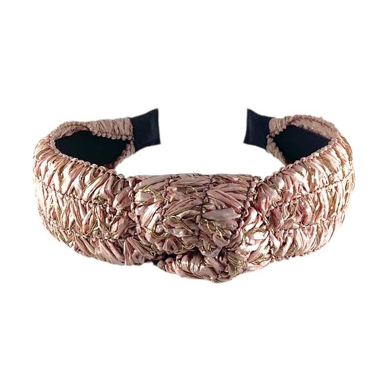 RAFFIA KNOTTED BRIMMED HEADBAND - LIGHT PINK 