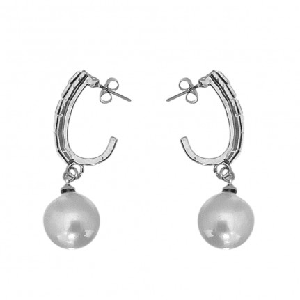 PEARL RHINESTONE EARRINGS - SILVER 