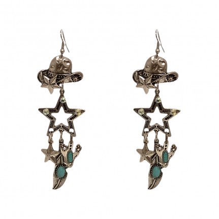 WESTERN DROP EARRINGS - SILVER & TURQUOISE 