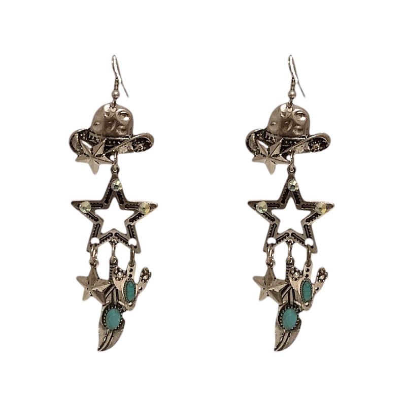 WESTERN DROP EARRINGS - SILVER & TURQUOISE 