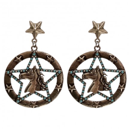 BOHEMIAN STAR HORSE EARRINGS - TURQUOISE & SILVER 