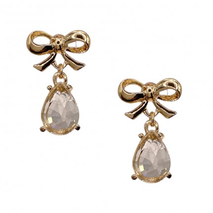 RHINESTONE BOW EARRINGS - CLEAR 
