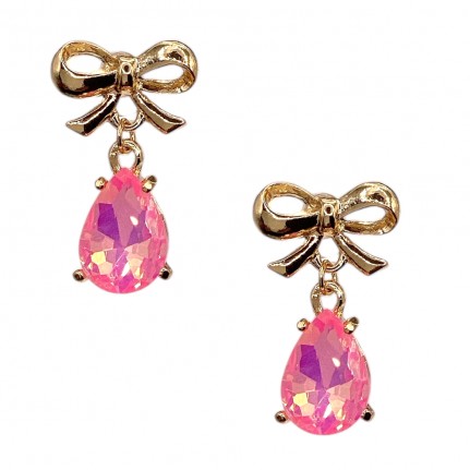 RHINESTONE BOW EARRINGS - PINK 