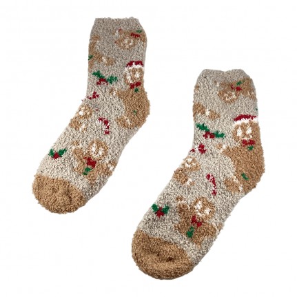 FUZZY CHRISTMAS SOCKS - GINGERBREAD MAN