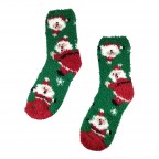 FUZZY CHRISTMAS SOCKS - GREEN SANTA 