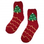 FUZZY CHRISTMAS SOCKS - RED CHRISTMAS TREE