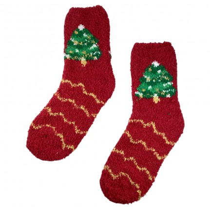 FUZZY CHRISTMAS SOCKS - RED CHRISTMAS TREE