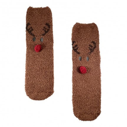 FUZZY CHRISTMAS SOCKS - REINDEER 