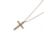 RHINESTONE CROSS NECKLACE - GOLD 