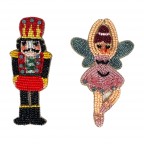 SEED BEAD HOLIDAY BROOCH - NUTCRACKER COUPLE 