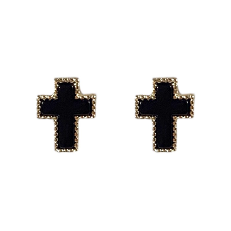 CROSS STUD EARRINGS - BLACK