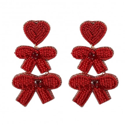 SEED BEAD HOLIDAY EARRINGS - RED BOWS