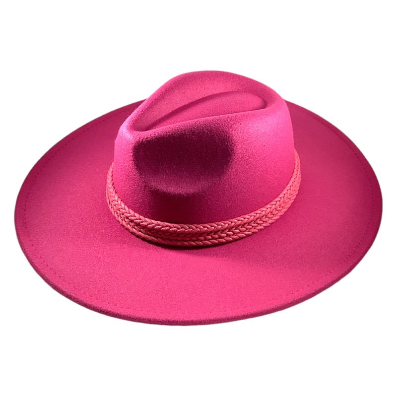 RANCHER HAT & BRAIDED LEATHER BAND - HOT PINK 