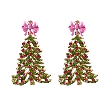 HOLIDAY EARRINGS - PINK CHRISTMAS TREE 