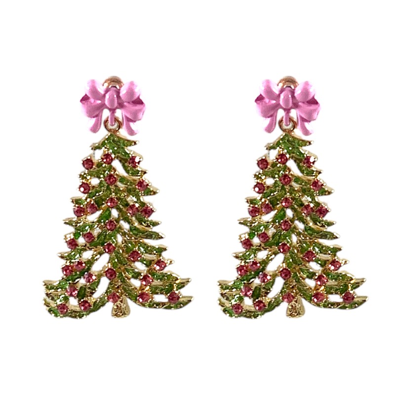 HOLIDAY EARRINGS - PINK CHRISTMAS TREE 