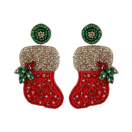 SEED BEAD HOLIDAY EARRINGS - STOCKINGS