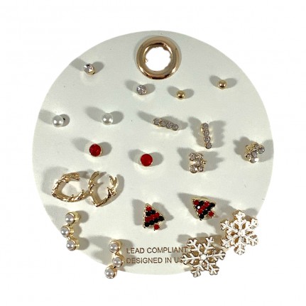 ENAMEL HOLIDAY STUD SET - SNOWFLAKES - 10 PAIR SET