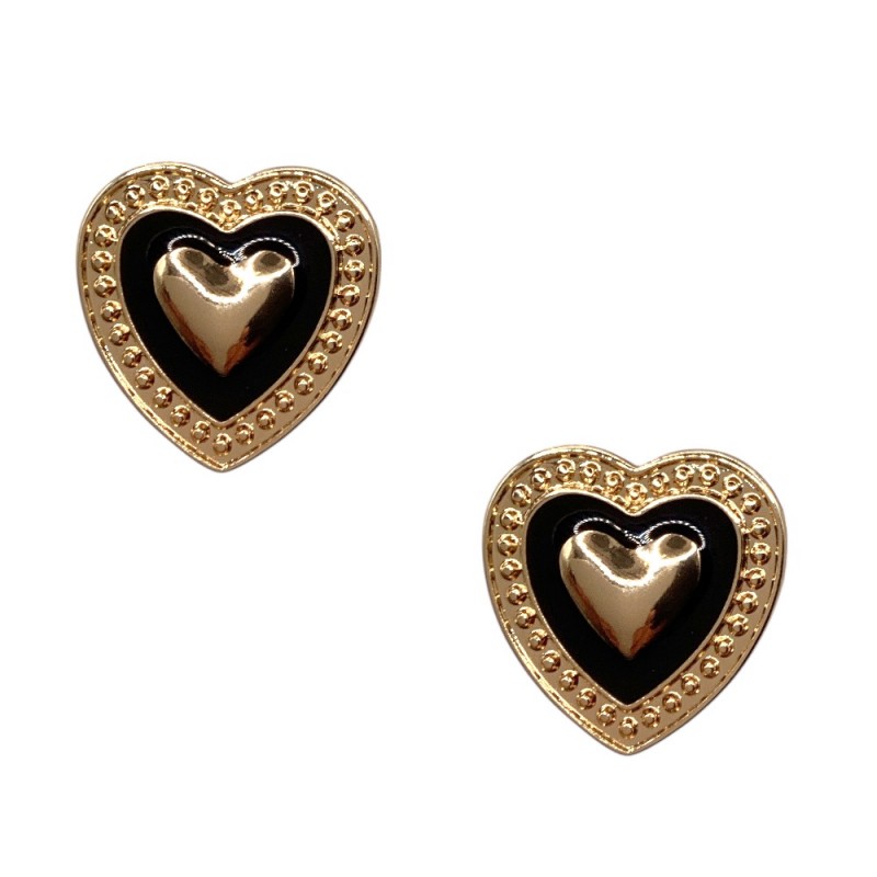 HEART STUD EARRINGS - BLACK 