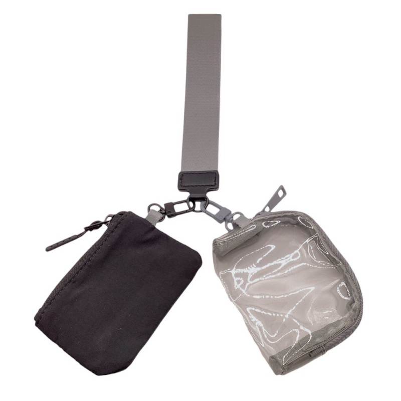 DUAL POUCH WRISTLET KEYCHAIN WALLET - BLACK & CLEAR 