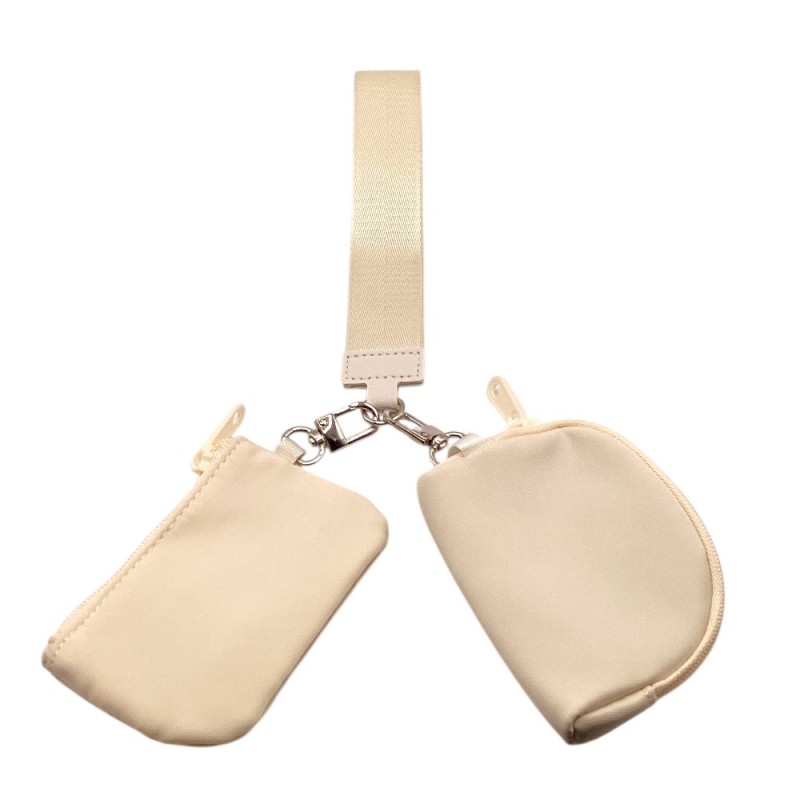 DUAL POUCH WRISTLET KEYCHAIN WALLET - IVORY 