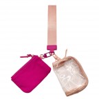 DUAL POUCH WRISTLET KEYCHAIN WALLET - FUCHSIA & CLEAR 