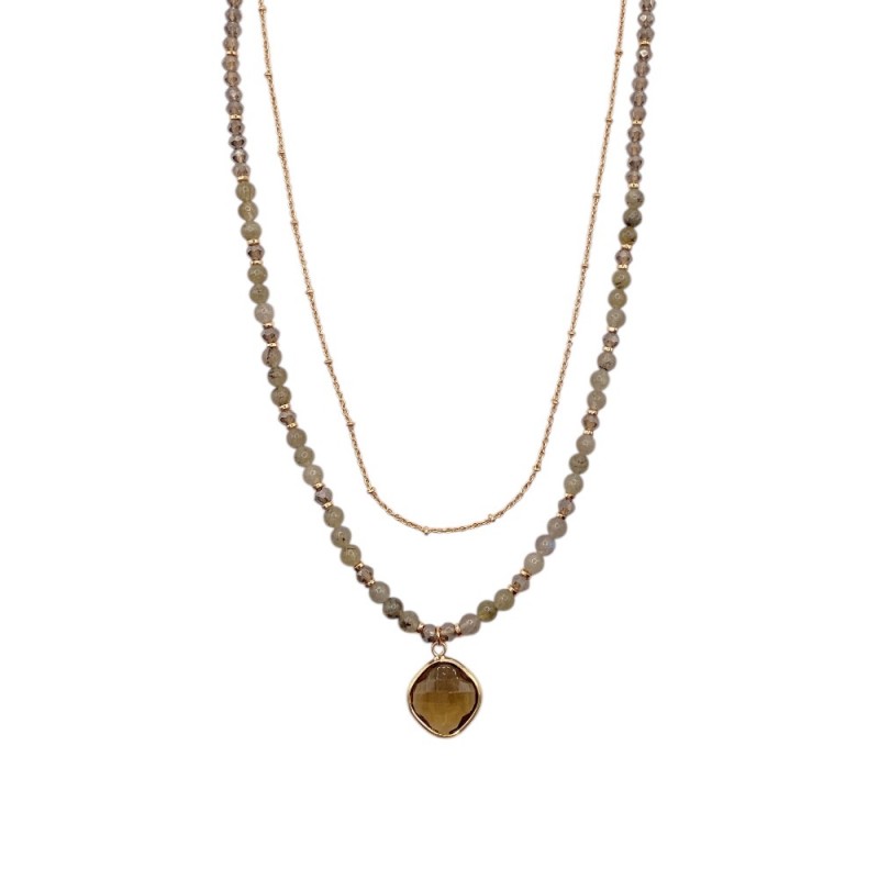 BEADED CRSYTAL NECKLACE - GREY 