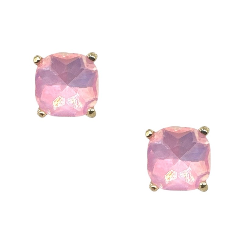 RHINESTONE STUD EARRINGS - PINK 