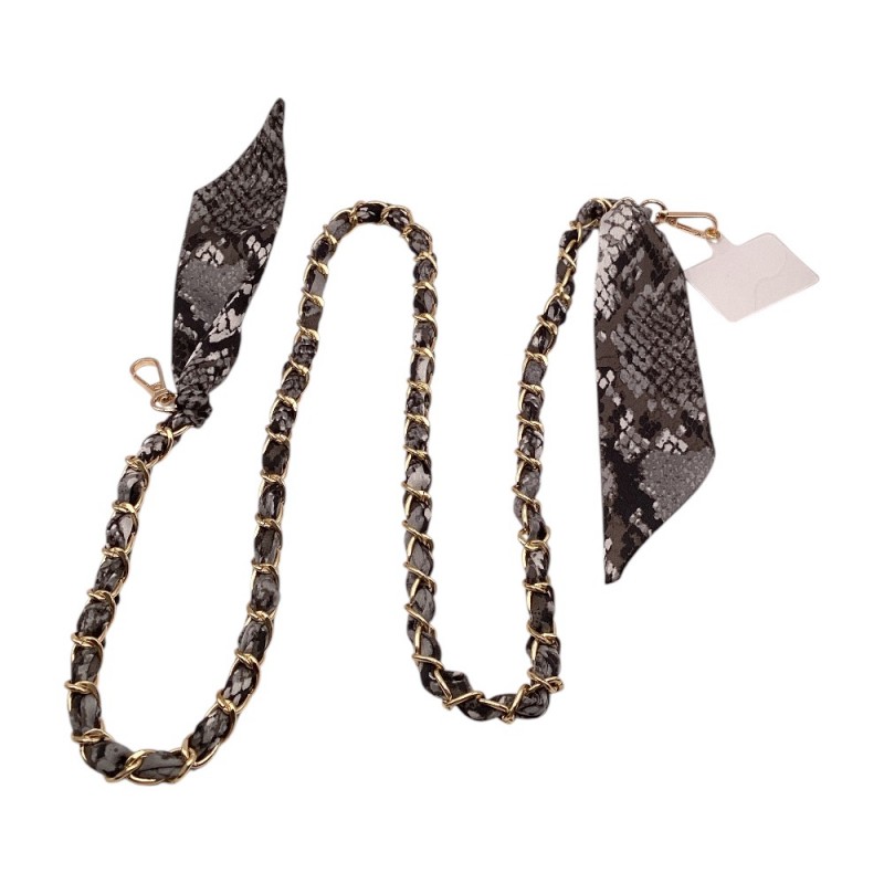 SILK SCARF PURSE STRAP - BLACK SNAKE 