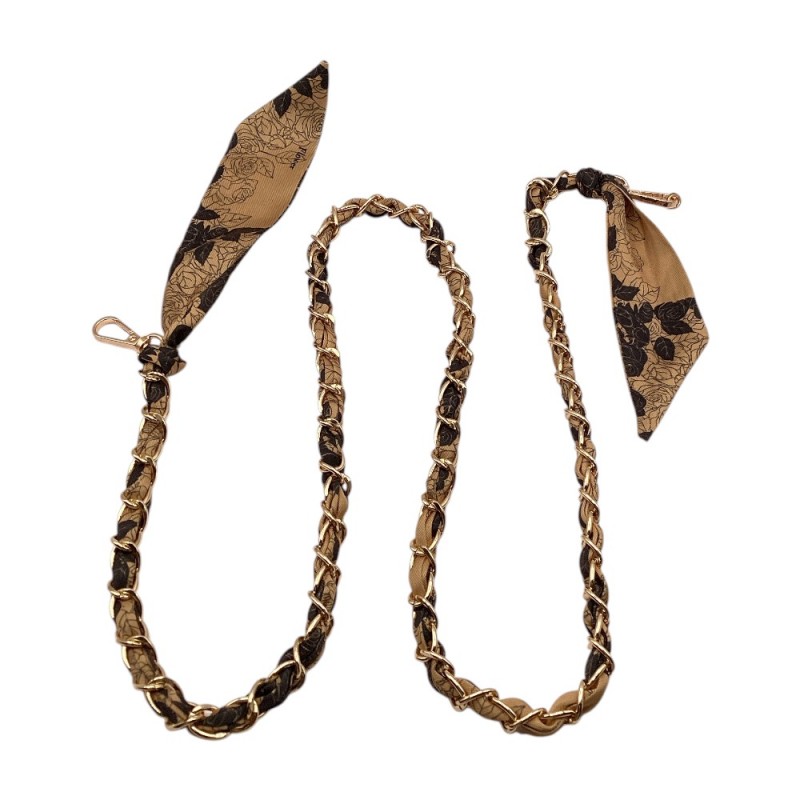 SILK SCARF PURSE STRAP - BROWN FLOWERS 