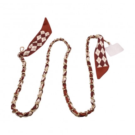 SILK SCARF PURSE STRAP - BROWN CHECKER