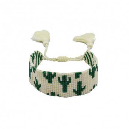 SEED BEAD CACTUS PULL TIE BRACELET - GREEN