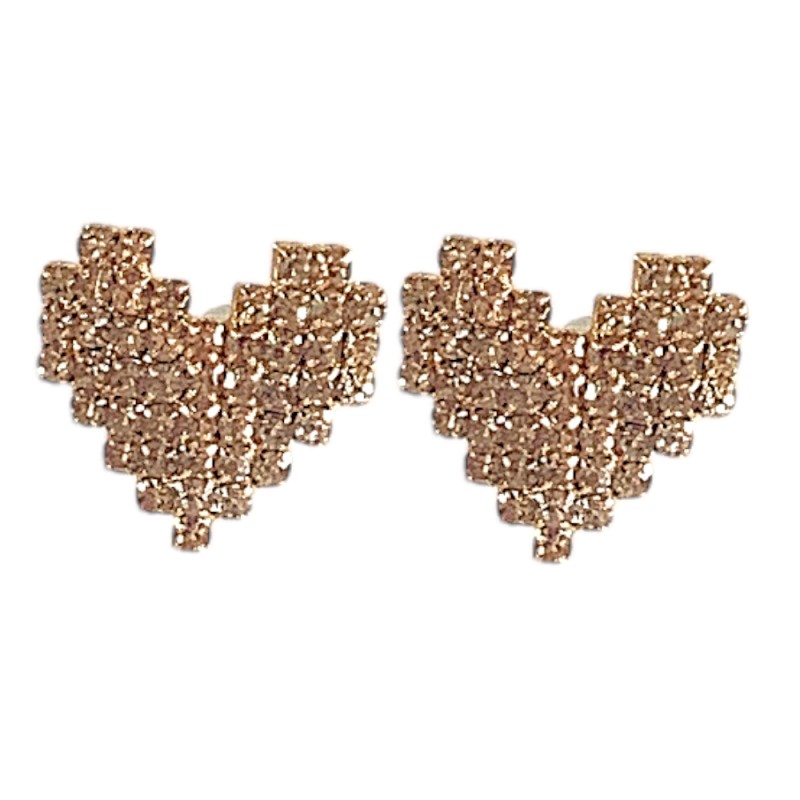 RHINESTONE HEART EARRINGS - GOLD 
