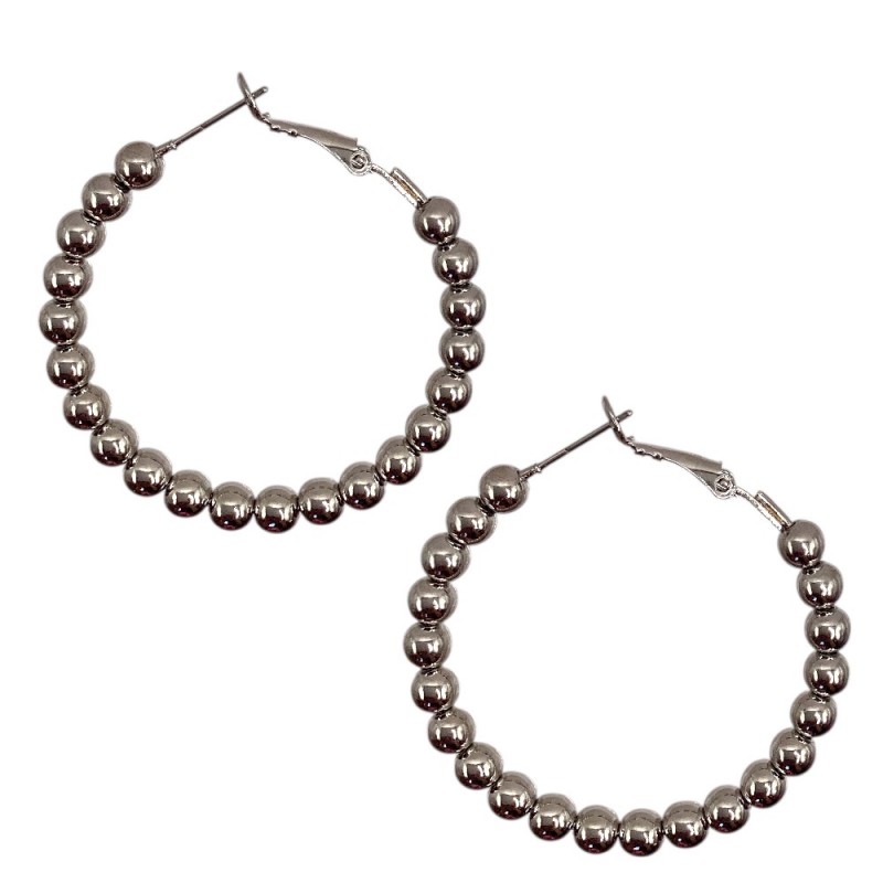 BEADED HOOP EARRINGS - SILVER DIPPED 