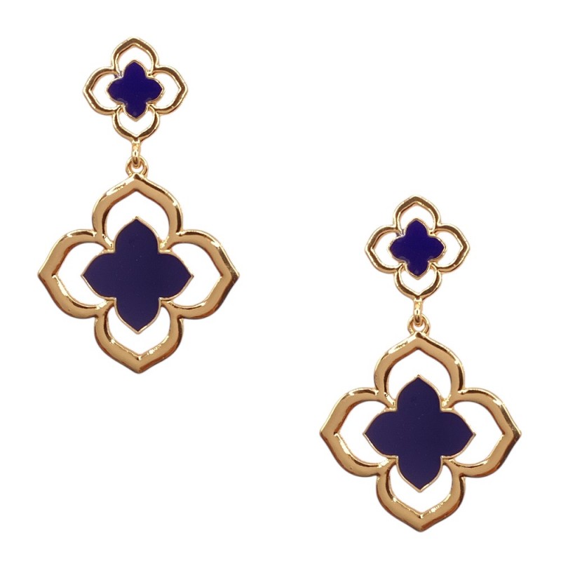 CLOVER DROP DOWN EARRINGS - NAVY