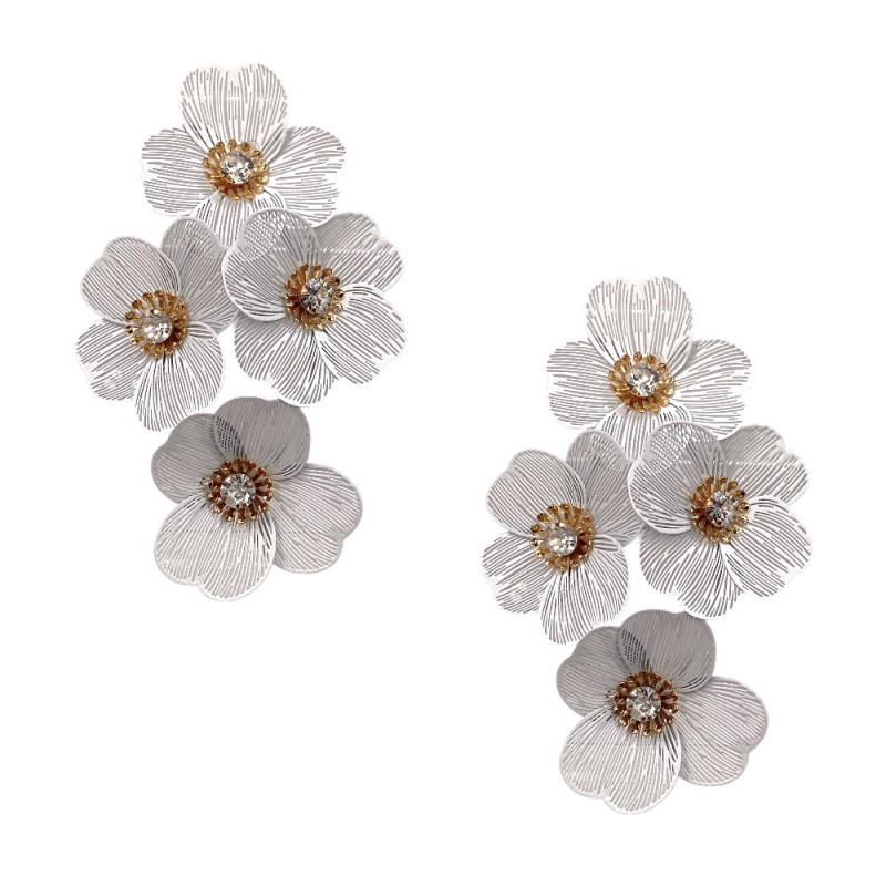 FLOWER DANGLE EARRINGS - WHITE 