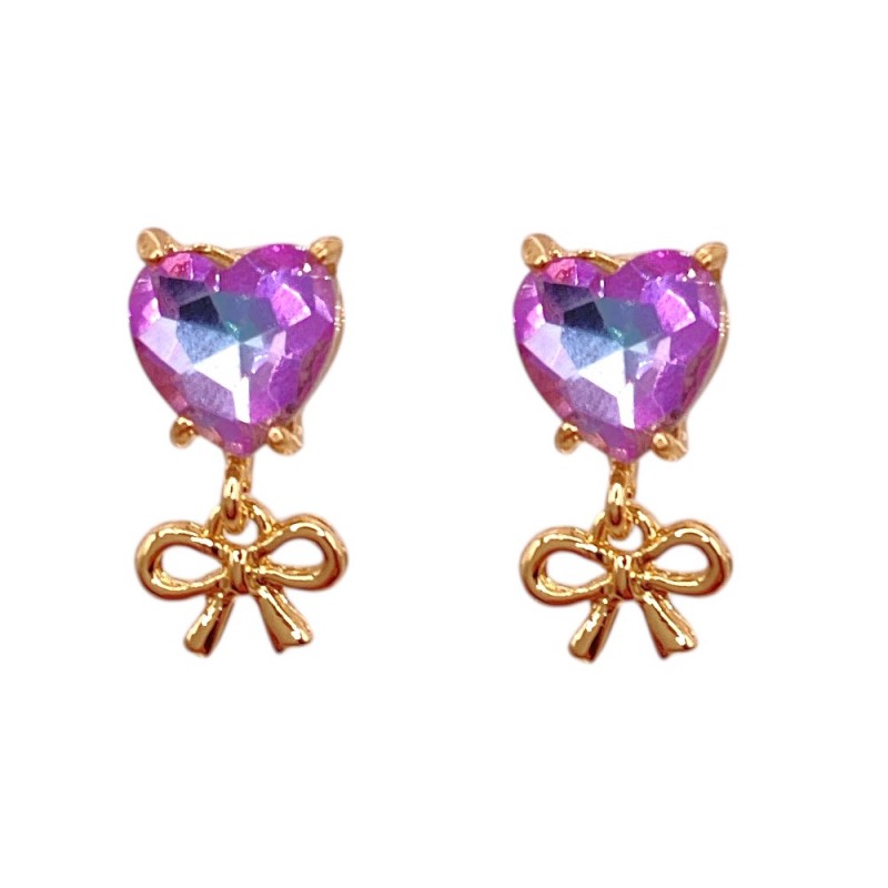 HEART SHAPE RHINESTONE EARRINGS - LAVENDER 