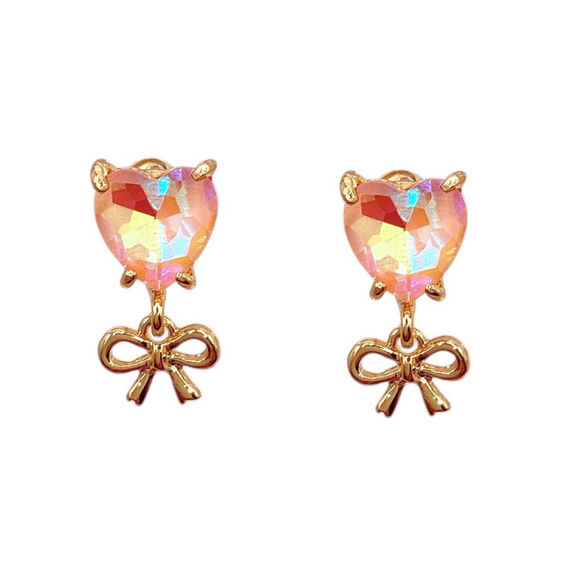 HEART SHAPE RHINESTONE EARRINGS - LIGHT PINK 
