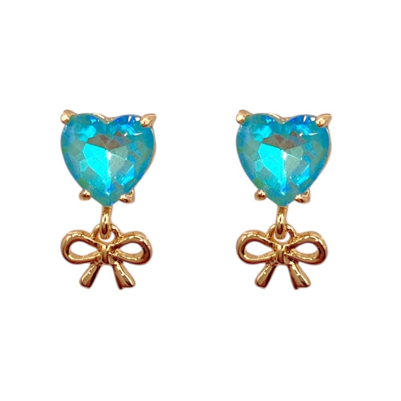 HEART SHAPE RHINESTONE EARRINGS - MINT 