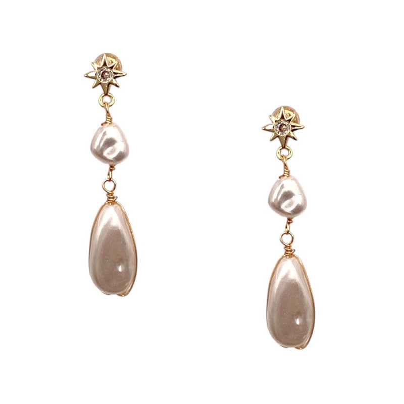 STAR DROP DOWN EARRINGS - PEARL 