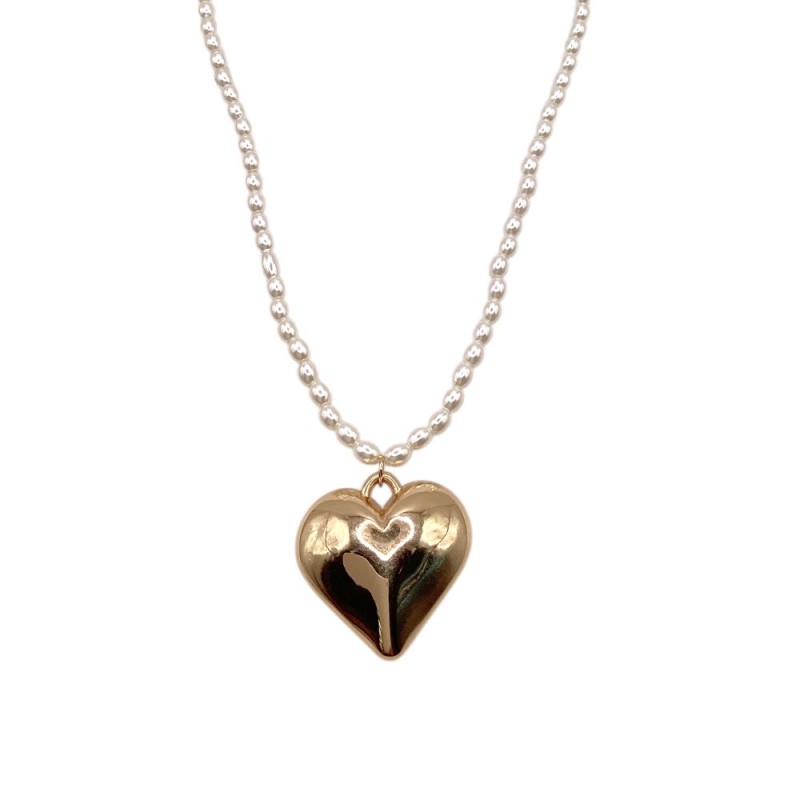 HEART PEARL NECKLACE - GOLD 
