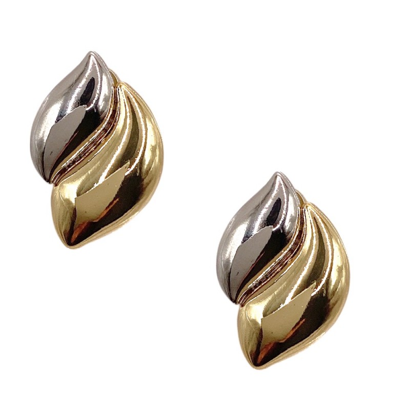 GOLD DIPPED TWO TONE EARRINGS - GOLD & SILVER 