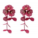 FLOWER DROP DANGLE EARRINGS - FUCHSIA