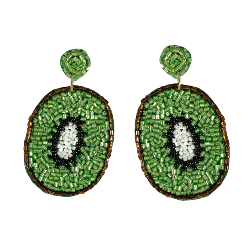 FOOD STATEMENT EARRINGS - KIWI FRUIT - GREEN 