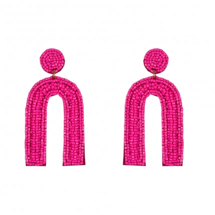 SEED BEAD U DROP EARRINGS - FUCHSIA
