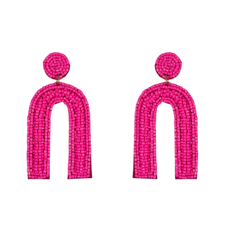 SEED BEAD U DROP EARRINGS - FUCHSIA