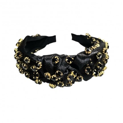MATCHING GEM & SILK KNOT HEADBAND - BLACK